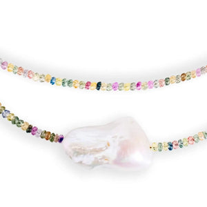 Rainbow Sapphire Baroque Pearl Necklace Joie DiGiovanni