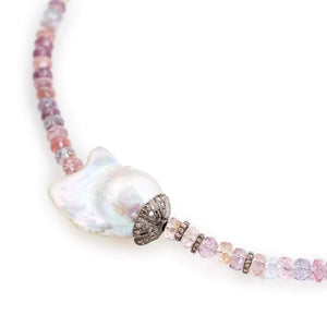 Rainbow Sorbet Multi Spinel Diamond Baroque Pearl Necklace Joie DiGiovanni