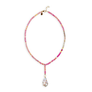 Raspberry Sherbert Sapphire Baroque Pearl Drop Necklace Joie DiGiovanni