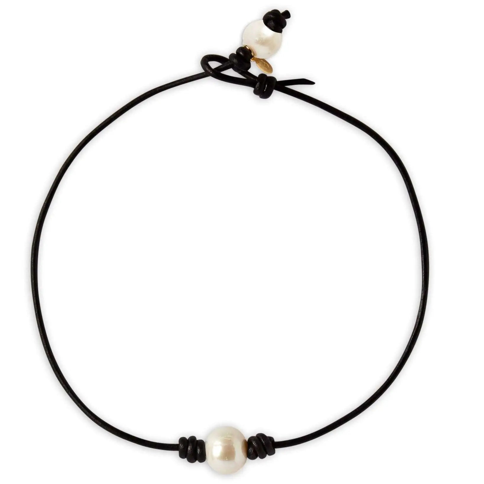 Boho Single Pearl Leather CHOKER Knotted Large By WrappedinYou