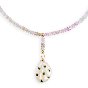 Sorbet Sapphire Diamond And Emerald Pearl Drop Necklace Joie DiGiovanni