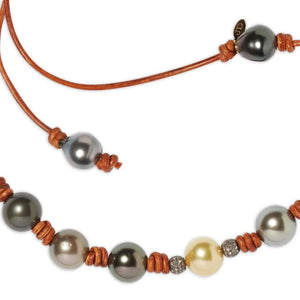 South Sea Tahitian Pearl Ombré Leather and Diamond Necklace Joie DiGiovanni