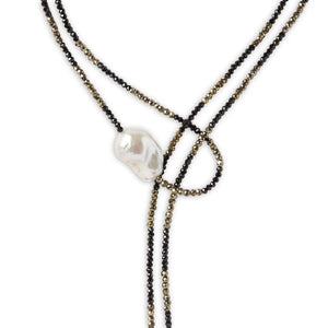 Spinel and Pyrite Ombre Triple Pearl Classic Gemstone Lariat Joie DiGiovanni