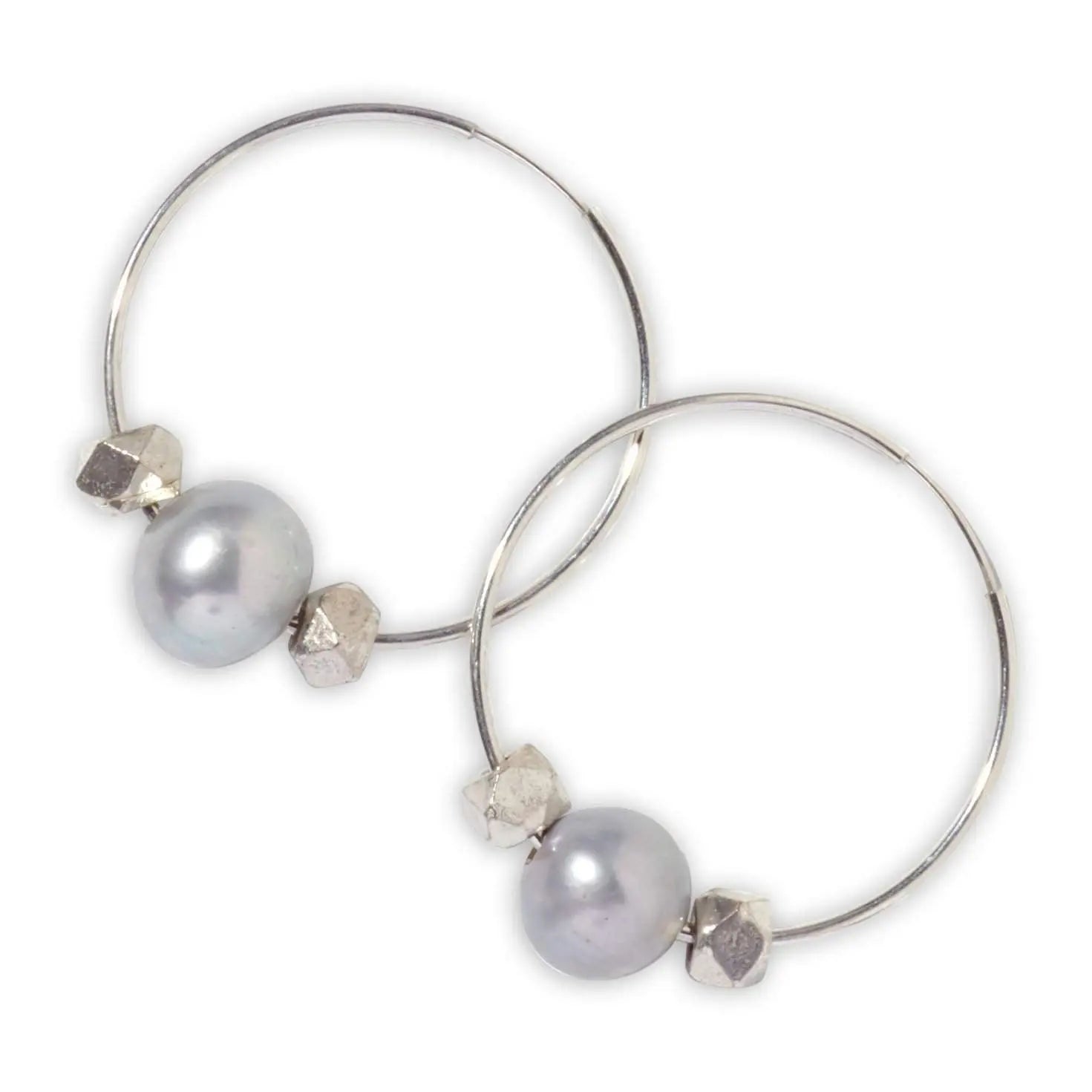 Sterling Silver Hoops w/ Gray Freshwater Pearls