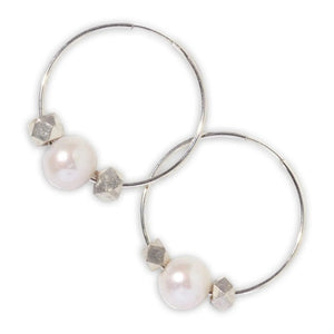 Sterling Silver Hoops w/ White Freshwater Pearls Joie DiGiovanni