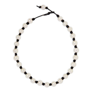 The Classic Knotted Pearl and Leather Necklace Joie DiGiovanni