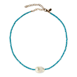 Turquoise Single Baroque Pearl Gemstone Necklace Joie DiGiovanni