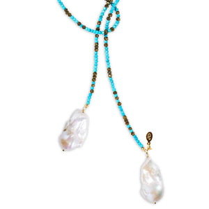 Turquoise and Pyrite Ombre Classic Gemstone Lariat Joie DiGiovanni