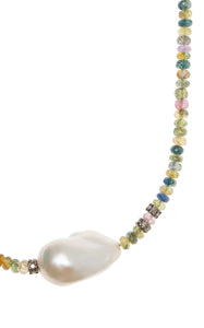 Rainbow Sapphire Diamond Baroque Pearl Necklace - Joie DiGiovanni 